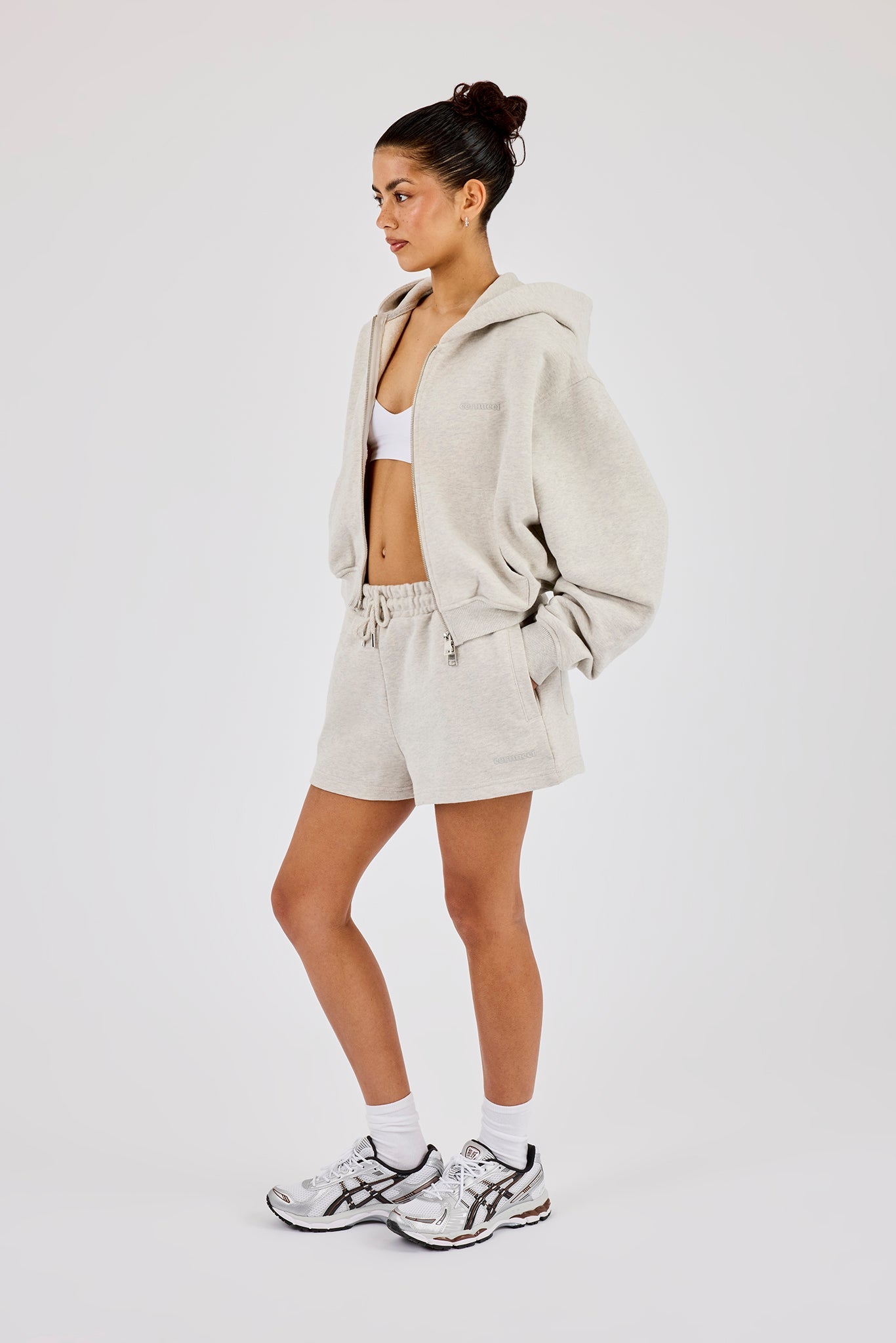 Cernucci Cropped Zip Through Hoodie & Embroidered Short Ash Grey